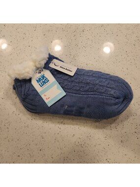 NWT Muk Luk Sherpa Lined Blue Socks Women's L XL 8.5-11 Shea Butter